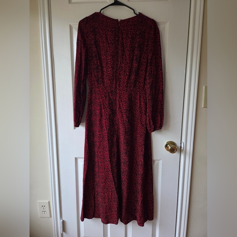 LOFT Midi Dress 2 Red and Black Leopard Animal Print Slit Dress - Picture 4 of 12
